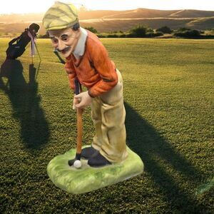 Capodimonte Man Playing Golf Mustache Marked Arnart Imports  Figurine 8" Tall